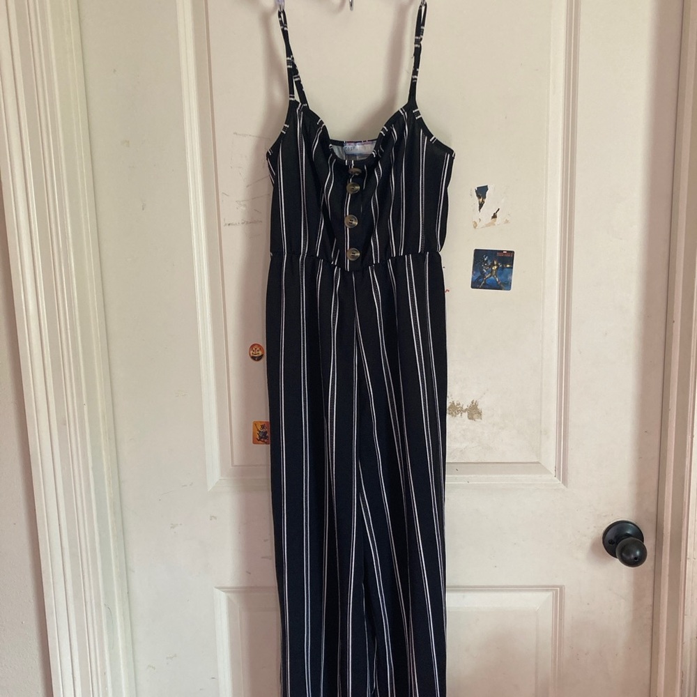 Cosmic Beauty Black White Striped Women’s Jumpsuit Romper M